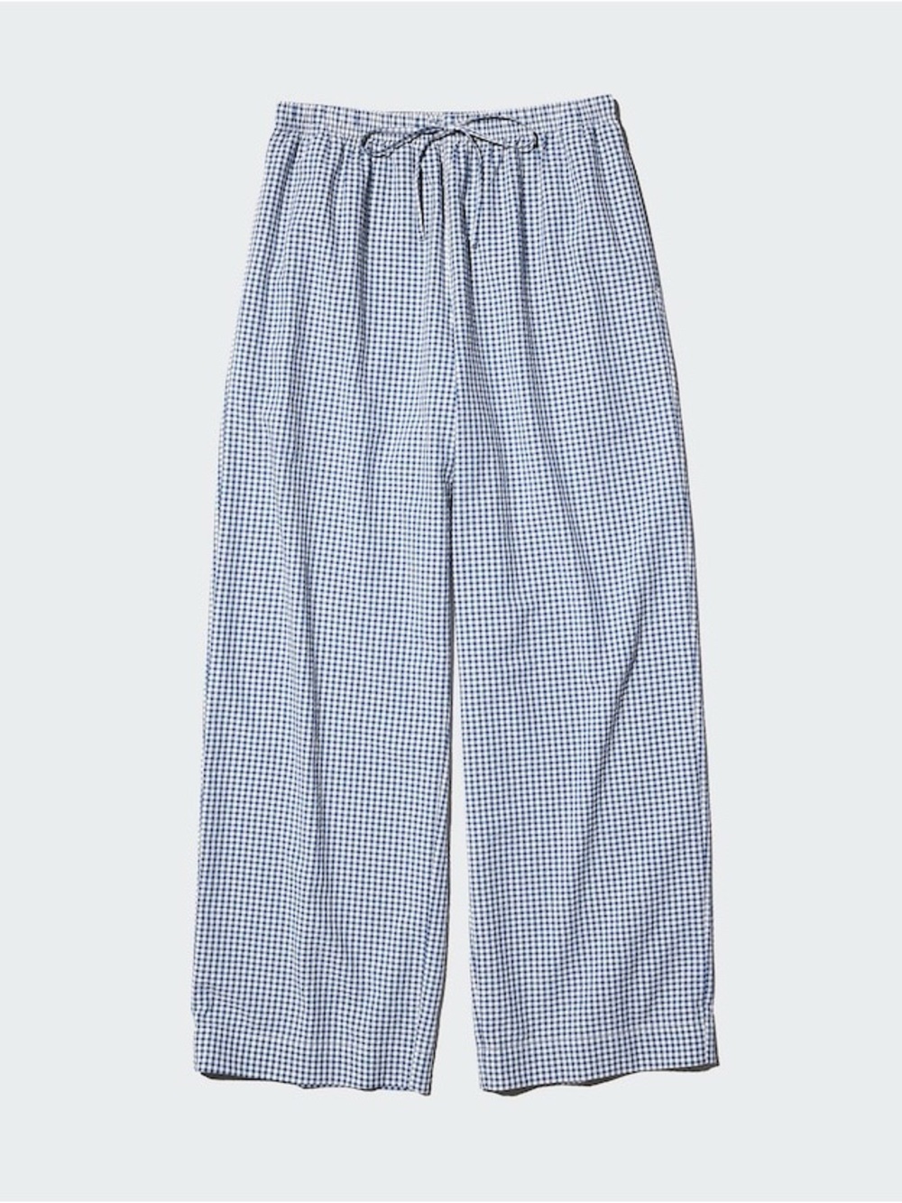 NWT Uniqlo Blue White Gingam Seersucker Easy Pants Draw String Cotton Small 27.5